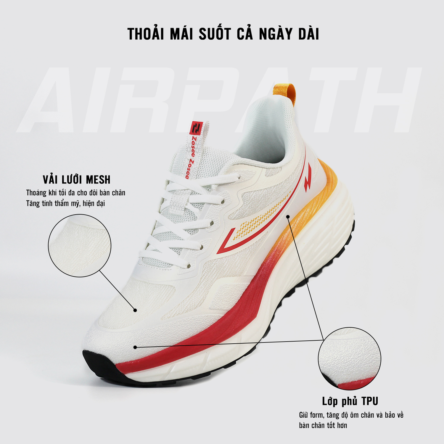 Giày chạy bộ Zoseo Airpath - White - Ảnh 4