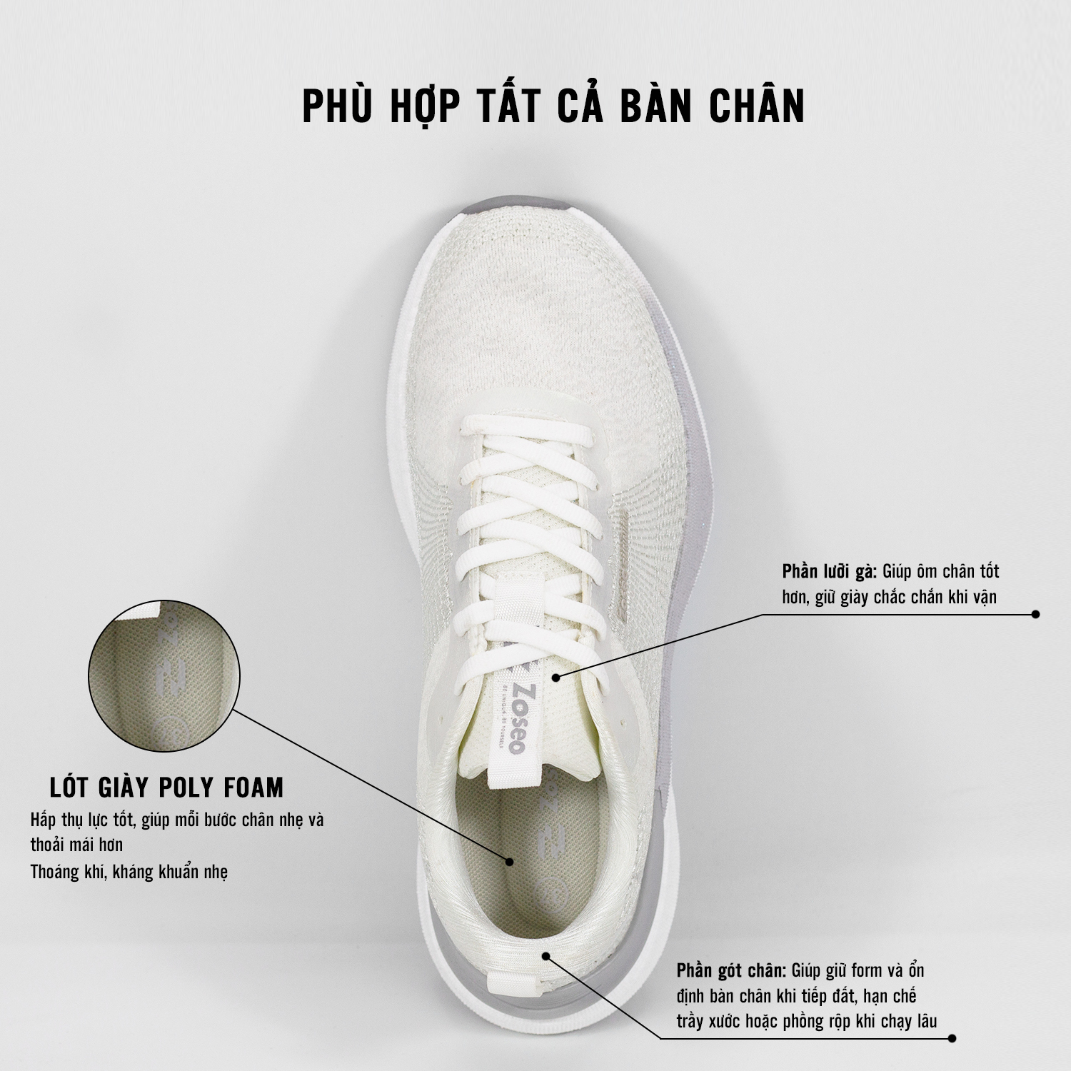 Giày thể thao Zoseo Litenow - White - Ảnh 3