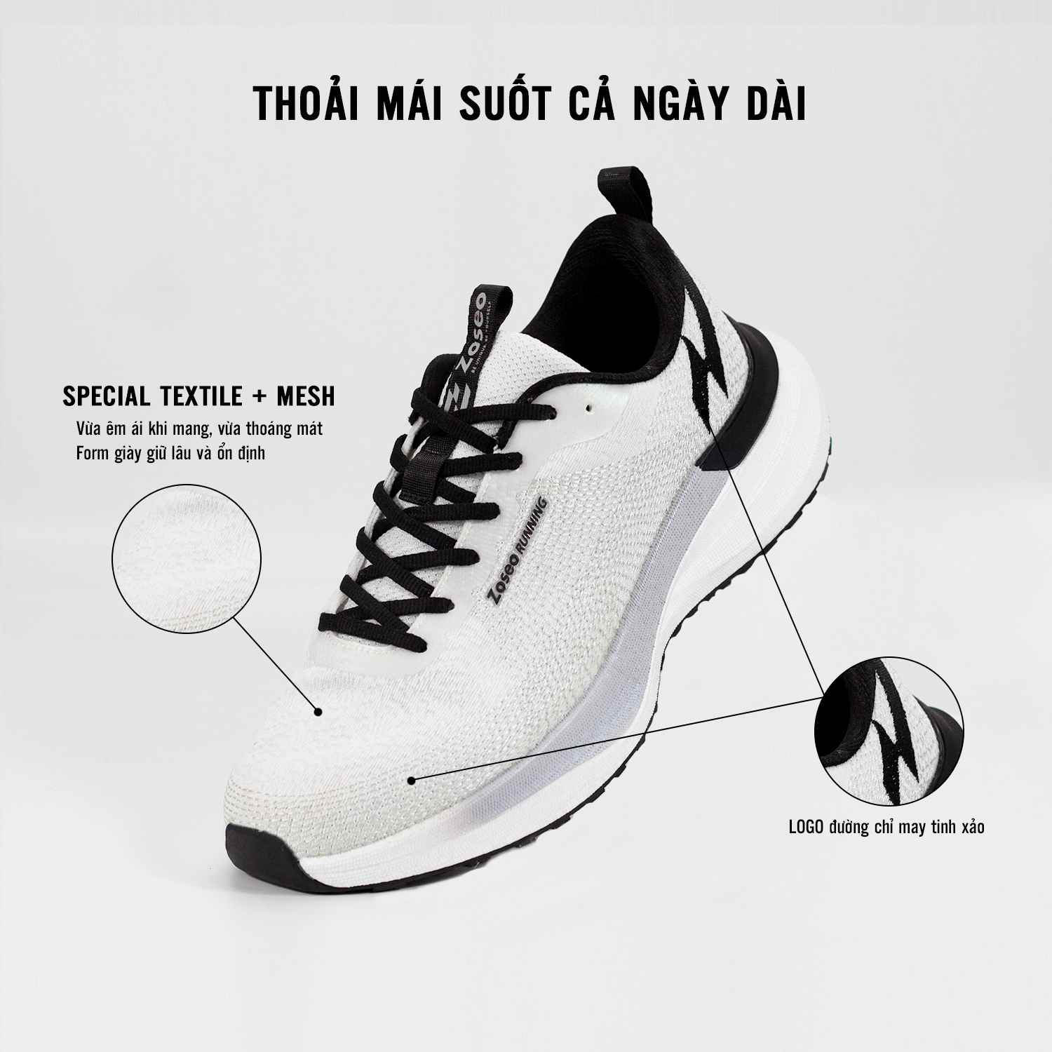 Giày thể thao Zoseo Litenow - White Black - Ảnh 2