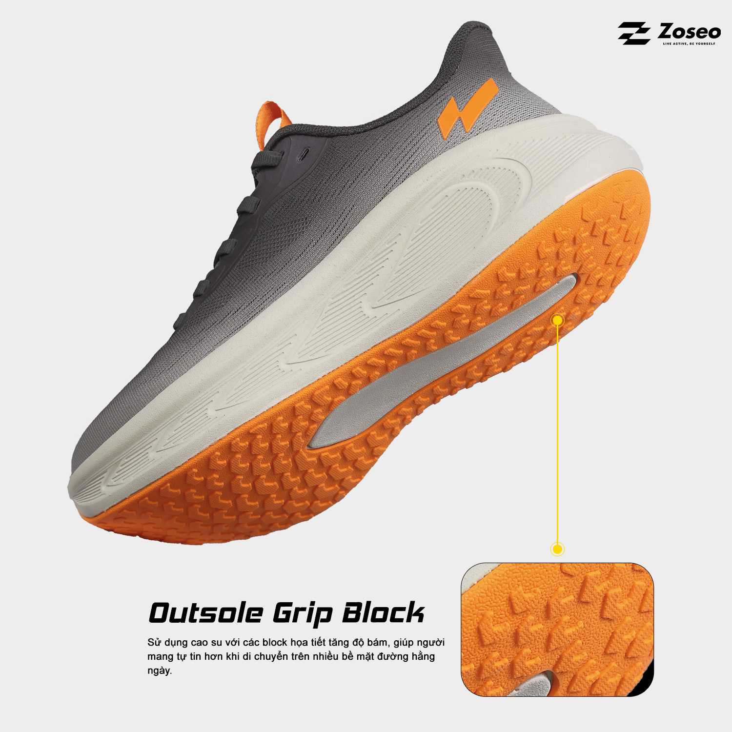 Giày chạy bộ Zoseo Airgo - Ash Grey Orange - Ảnh 4