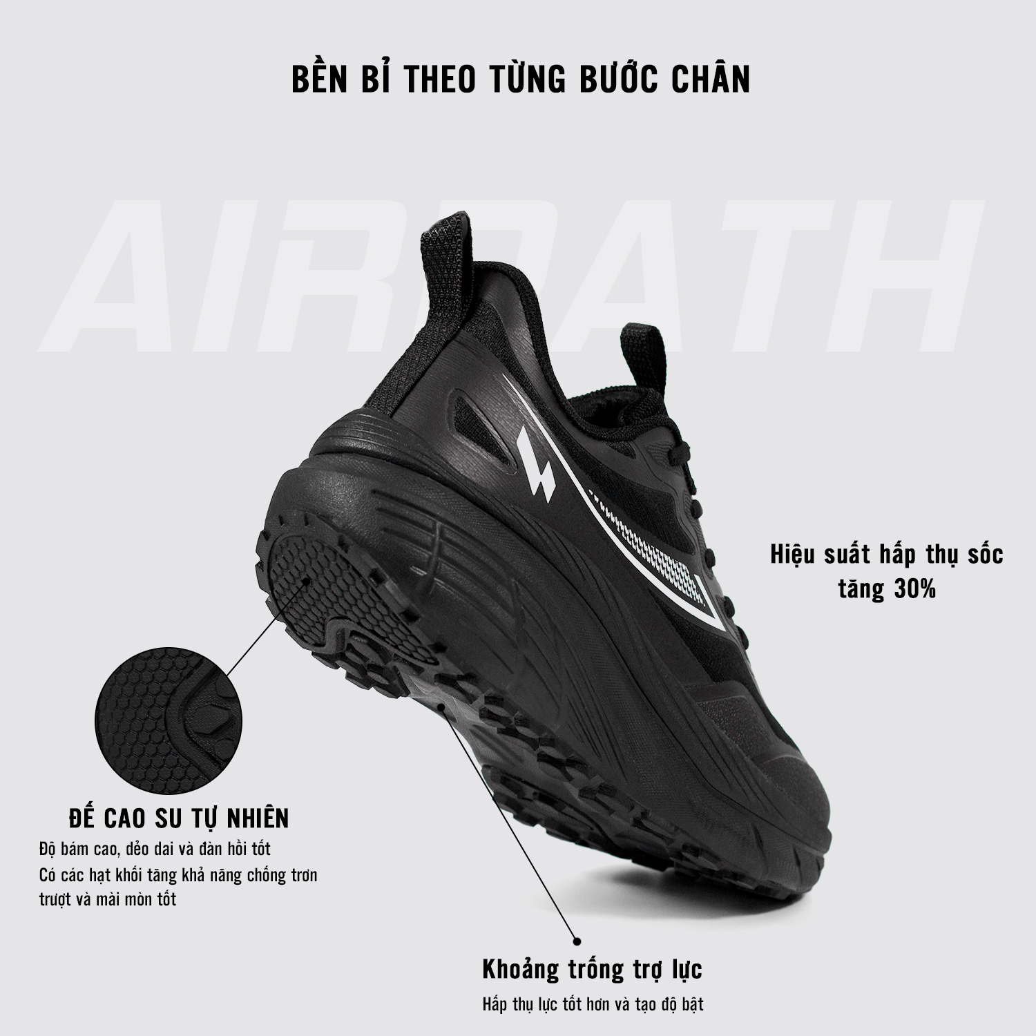 Giày chạy bộ Zoseo Airpath - Black - Ảnh 3