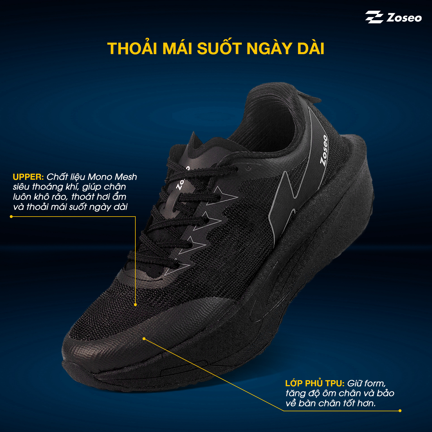 Giày chạy bộ Zoseo Jetboost - All Black - Ảnh 3