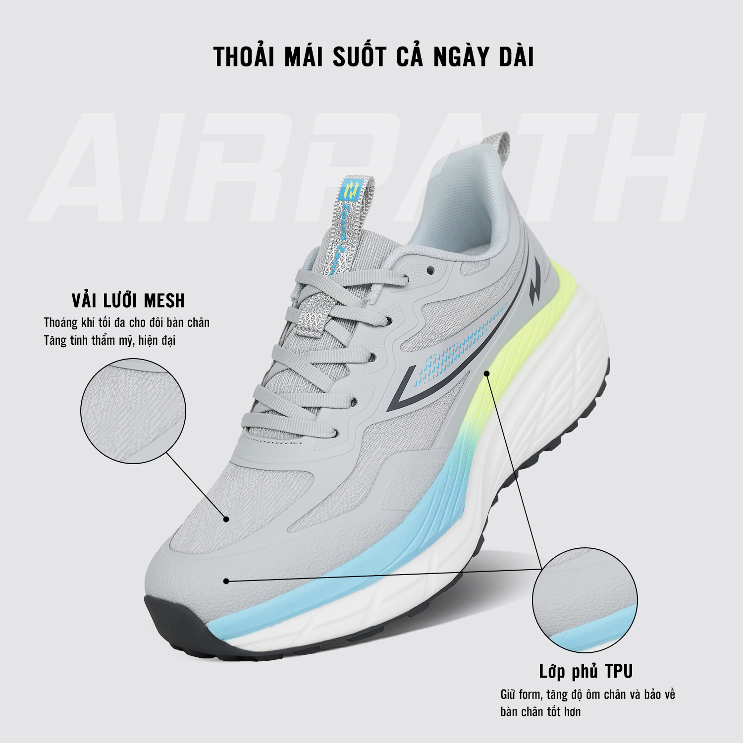 Giày chạy bộ Zoseo Airpath - Grey - Ảnh 4