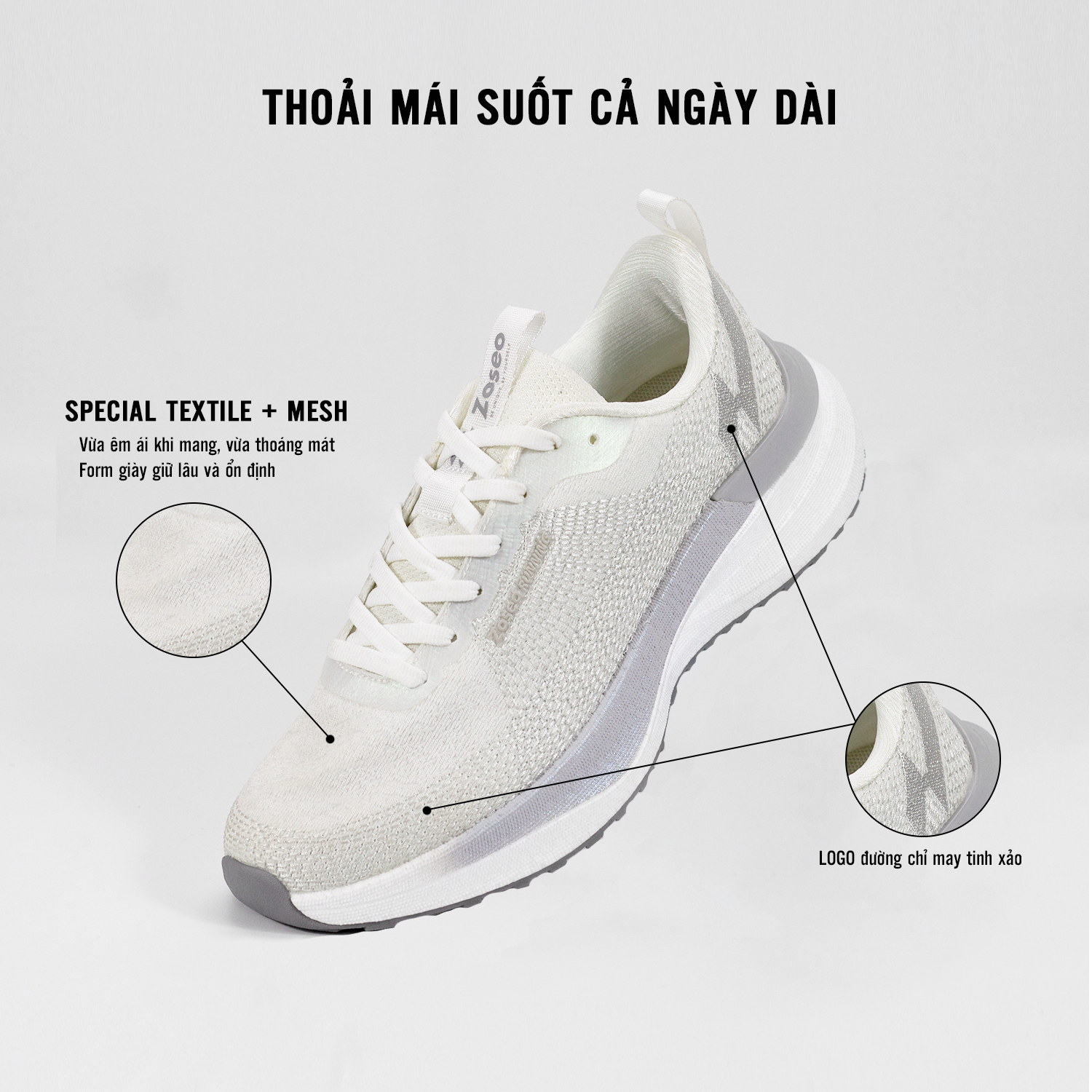 Giày thể thao Zoseo Litenow - White - Ảnh 2