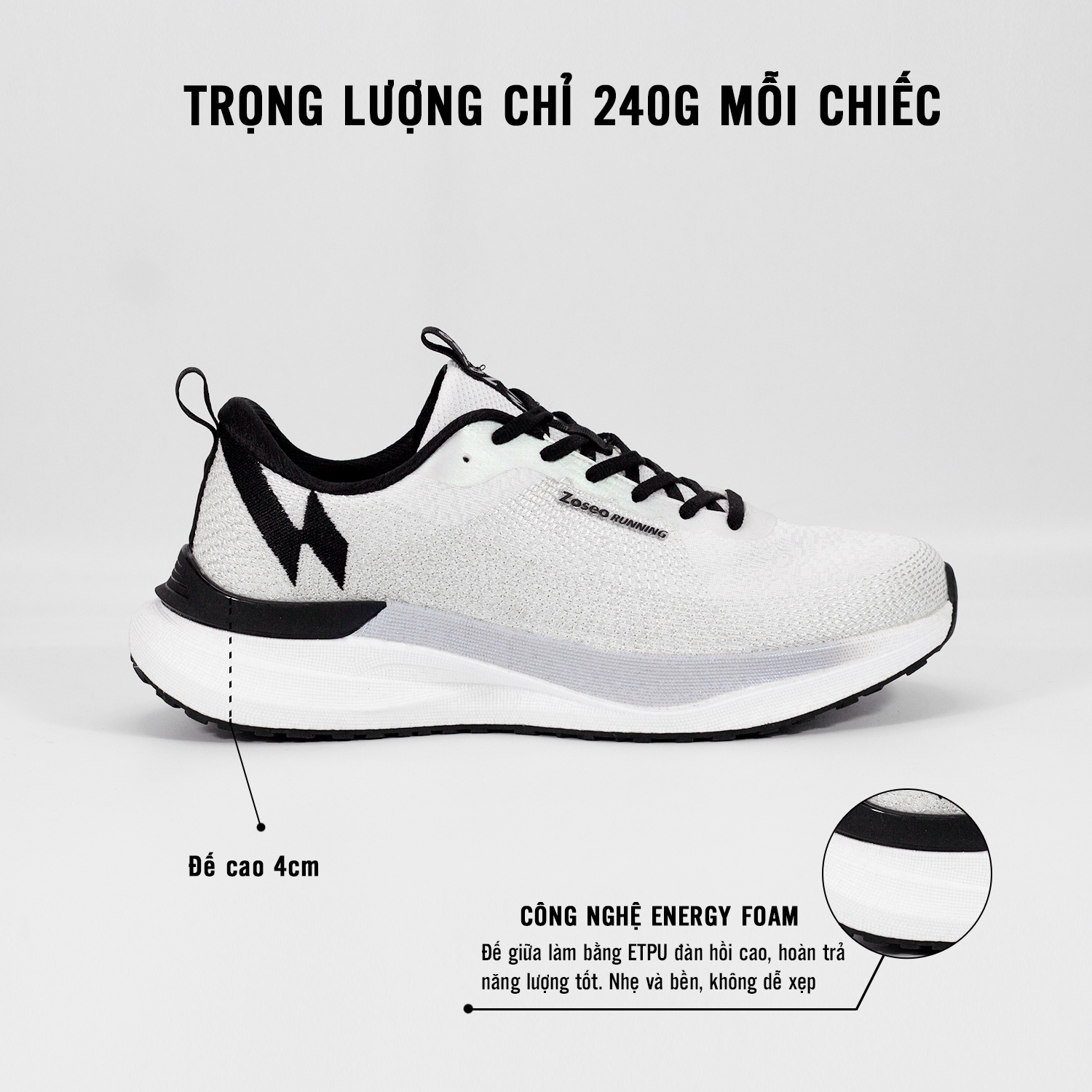 Giày thể thao Zoseo Litenow - White Black - Ảnh 5