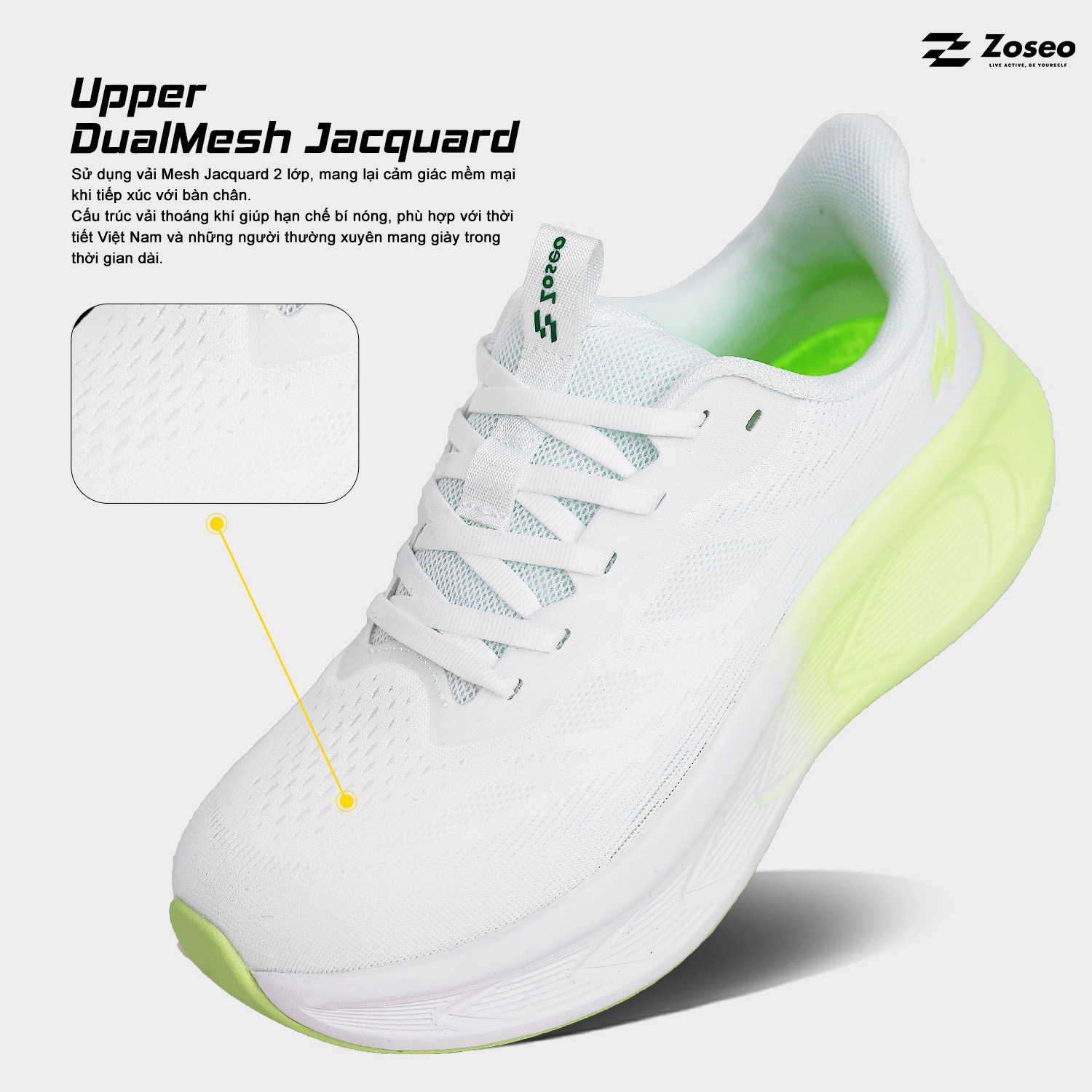 Giày chạy bộ Zoseo Airgo - White Green - Ảnh 4