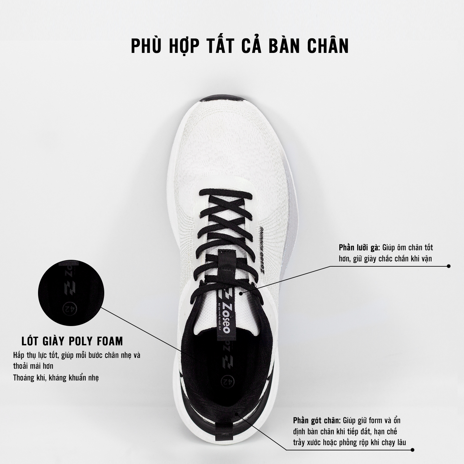 Giày thể thao Zoseo Litenow - White Black - Ảnh 3