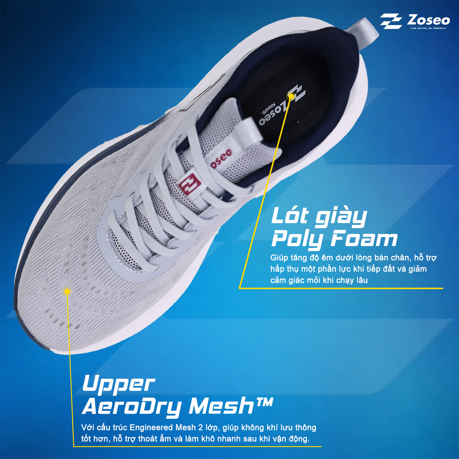 Giày chạy bộ Zoseo Airise - Grey - Ảnh 3